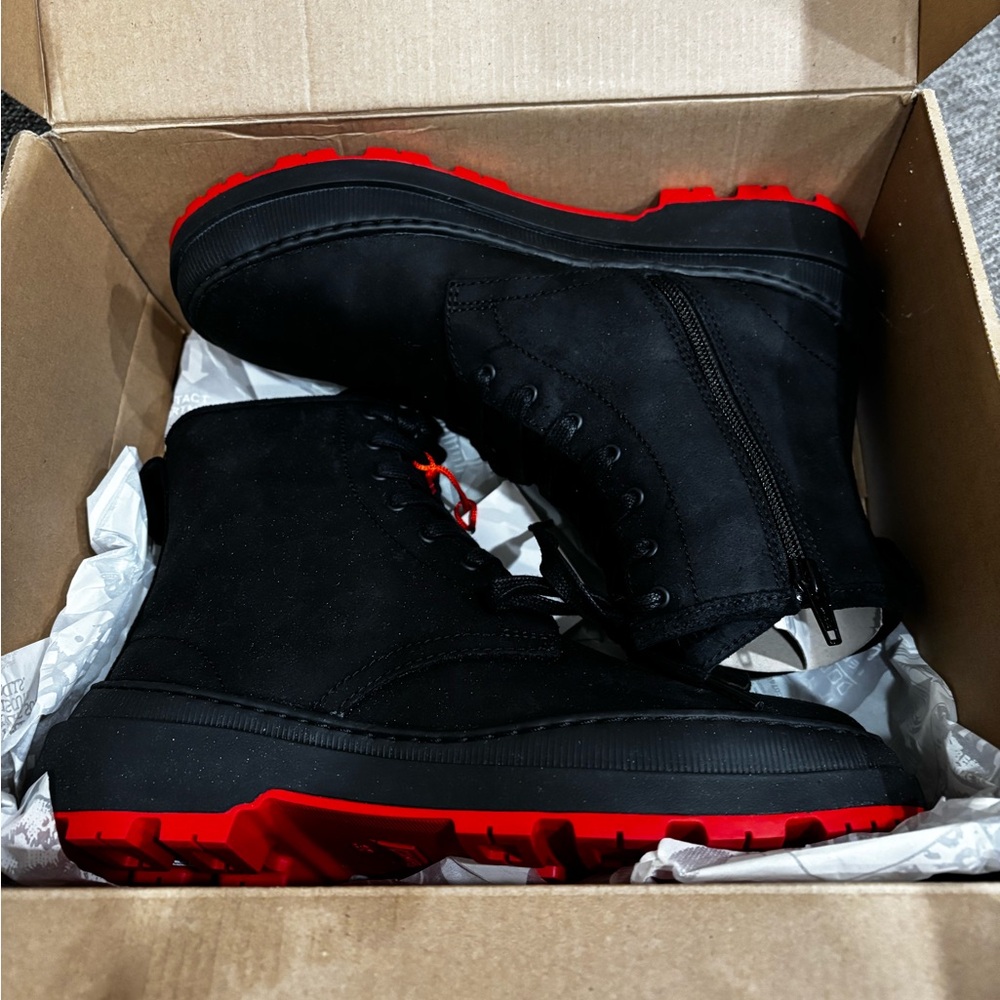 Black Camper Ankle Boots with Red Sole, NWT